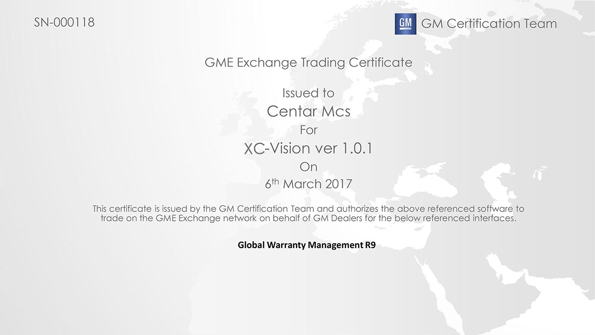 Global Warranty Management certifikat - Centar MCS